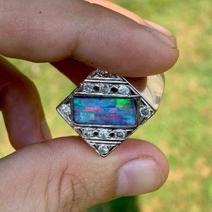 mens opal ring 14k white gold australian boulder 24 grams 4.4ctw heavy Size 9